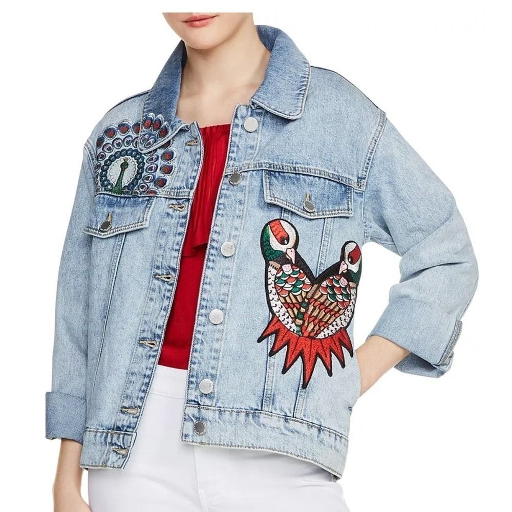 Maje Light Blue Embroidered Jean Jacket